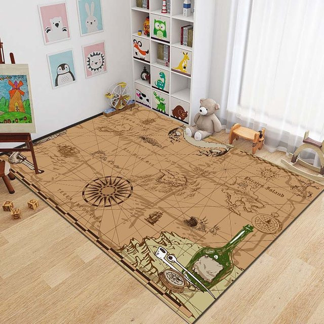 UQIDEHOME Antike Piraten Schatzkarte Teppich in Beige, Boho Dekor für Wohnzimmer, Schlafzimmer oder Kinderzimmer, B/T: 60 x 90 cm - Bild 1