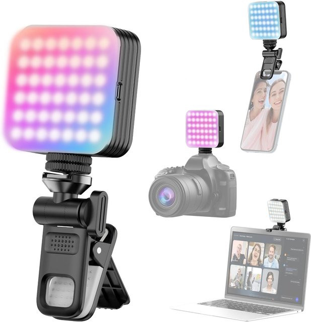Andoer Mini RGB LED Video Licht mit 8 Beleuchtungseffekten und dimmbarer Farbtemperatur 2500K-9000K in Schwarz - Bild 1