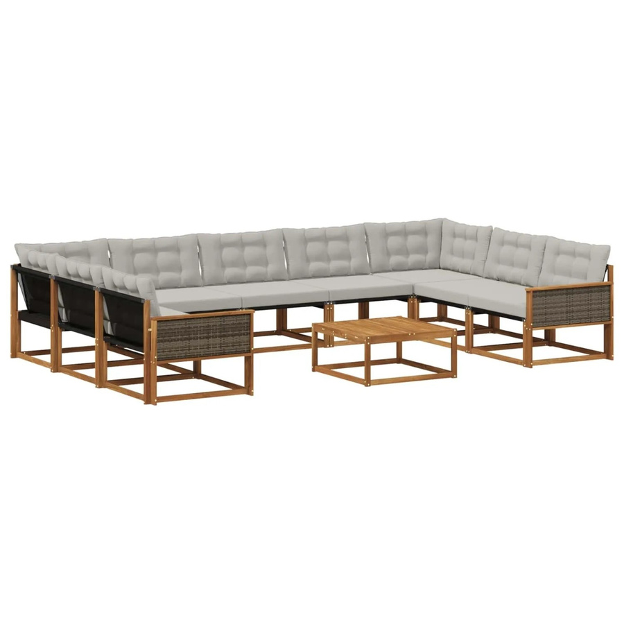 vidaXL Outdoor-Sofagarnitur aus massivem Akazienholz mit 10 Textilene-Kissen in Natur und Grau - Bild 2