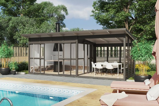 Grillpavillon Elias XL von Hansagarten24 aus Holz in Braun, B/T/H: 700 x 400 cm - Bild 1