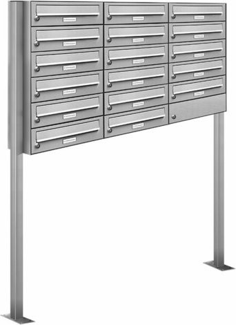 AL Briefkasten-System für 17 Parteien, freistehend, silberfarben, B/H/T: 153,329 x 150,0 x 27,5 cm - Bild 1