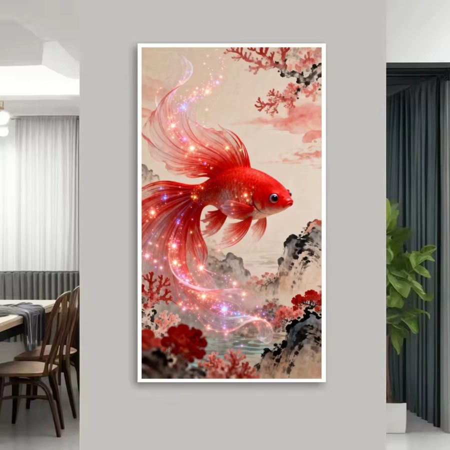 FANQING Diamantmalerei DIY Set mit rotem Koi Fisch und Blumenmotiv als Wandbild für deine Wohnkultur - Bild 3
