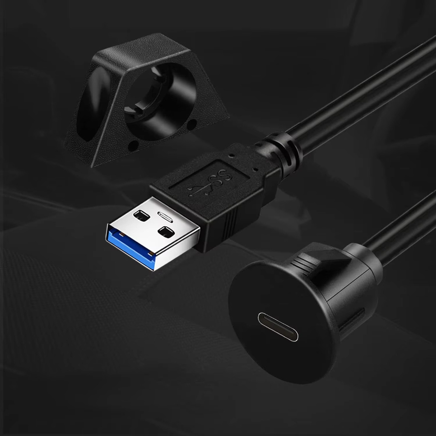 BSN USB-C 3.0 Verlängerungskabel mit Unterputz Panel Mount Stecker zu Buchse in Schwarz für Auto LKW Boot und Motorrad - Bild 2