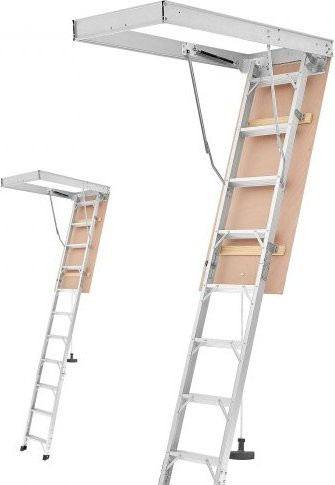 VEVOR Klappbare Bodentreppe aus Aluminium und Holz in Silber, Hydraulische Dachbodenleiter mit Zugseil für Deckenhöhen von 300-313 cm, Öffnung: B: 137 cm, T: 57 cm - Bild 1