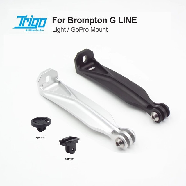 TRIGO Light Mount Halterung Schwarz: Frontträger Adapter für GoPro, Garmin und Cateye passend für Brompton und Gline Faltrad - Bild 1