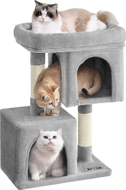 Feandrea Kratzbaum für Katzen mit 2 Ebenen und Höhle in Hellgrau - Bild 1