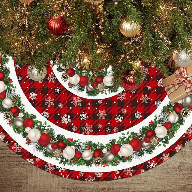 VIKAMA Weihnachtsbaumrock mit Schneeflocken-Print in Rot für Tischbäume - Bild 1