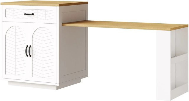 Merax Kücheninsel mit Ausziehtisch, LED-Beleuchtung, 2 Schubladen und 4 Türen, Schwarz/Weiß, B/T/H: 126,0 x 70,0 x 95,5 cm - Bild 1