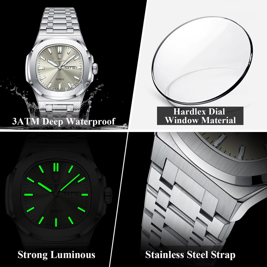 POEDAGAR Armbanduhr Quarz, Edelstahl, Silber, Herren - Bild 4
