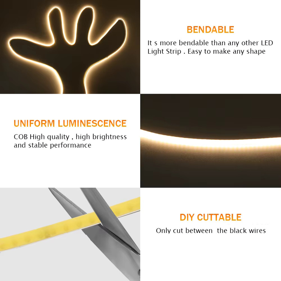 XUNATA COB LED Streifen mit hoher Dichte 320 LEDs/m, dimmbar, RA90, 5V 12V 24V, flexible lineare Beleuchtung - Bild 3