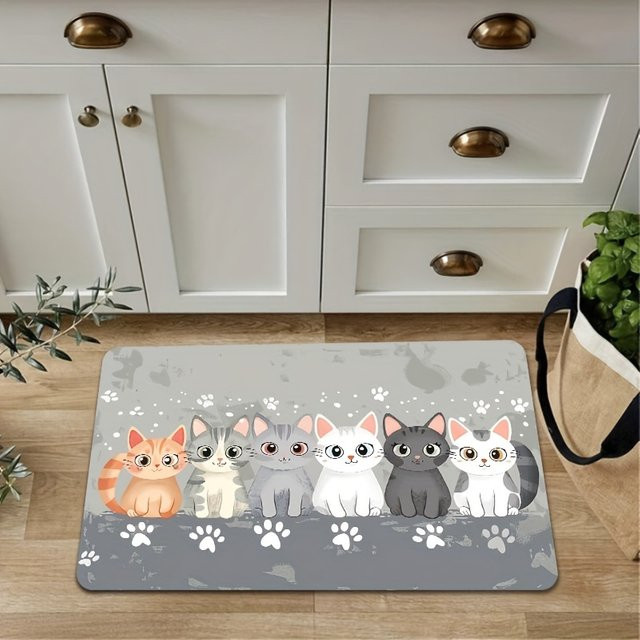 VIKAMA Bodenmatte mit Katzenmotiv, weiche und schallabsorbierende Akzentmatte für Küche, Flur oder Wohnzimmer, Mehrfarbig - Bild 1