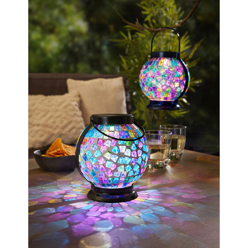 Solar-LED-Mosaik-Hängelaterne 2 in 1 von viva domo in Multicolor mit Glaseffekt für den Garten - Bild 2
