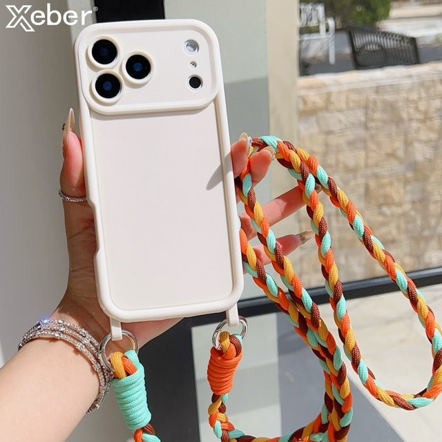 Xeber Crossbody Lanyard mit geflochtener Kordel und Flüssigsilikonhülle für iPhone, Farben: Schwarz und Multicolour - Bild 1
