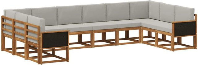 vidaXL Outdoor-Sofagarnitur L-Form aus Akazienholz mit Kissen in Natur und Hellgrau - Bild 1