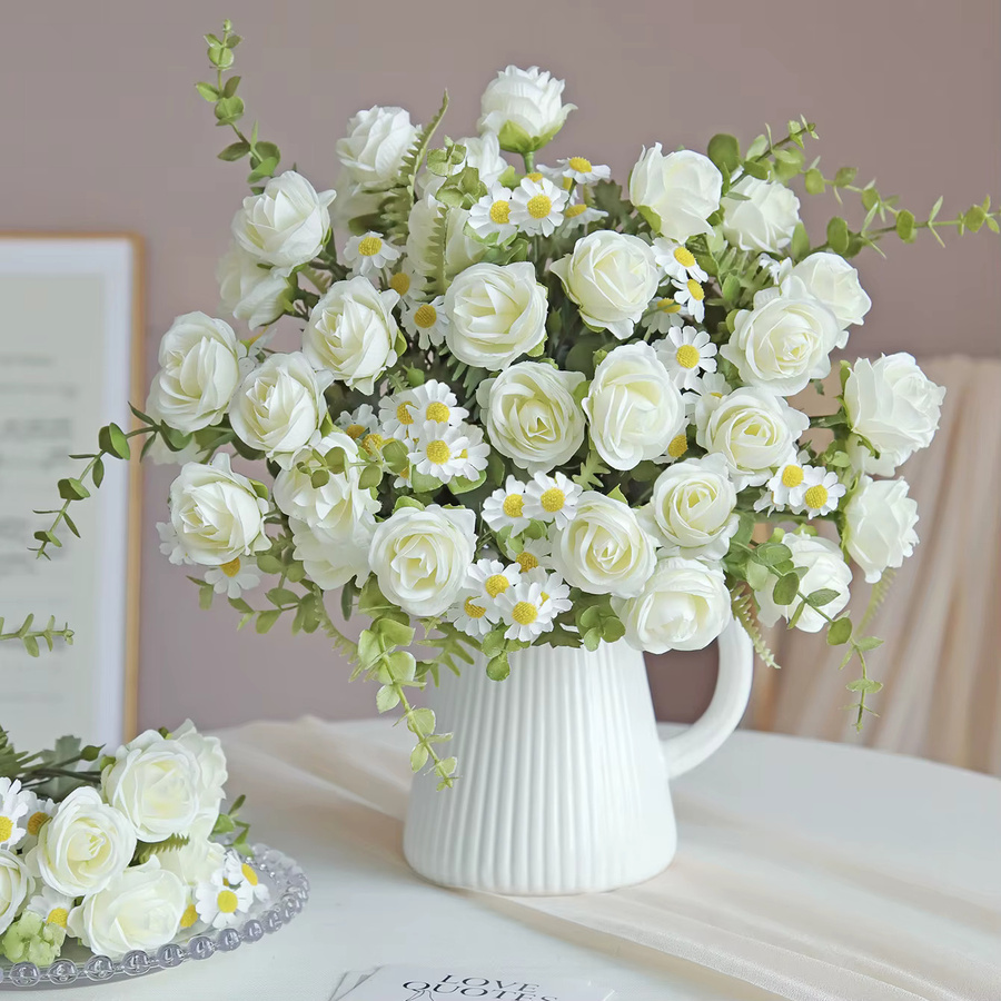 HUAFENFEN Künstliche Seidenrosen in Weiß für Hochzeiten, Tischdekoration und Party-Deko - Bild 1