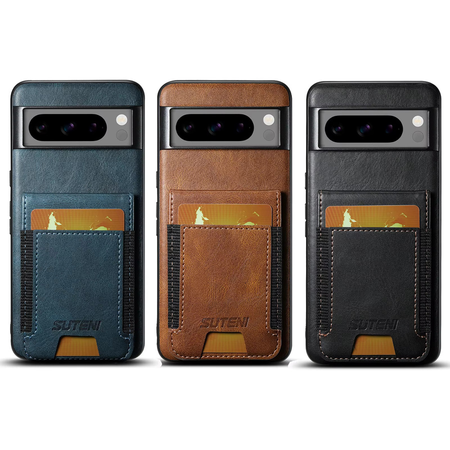 SUTENI Luxus Kartenhalter Handyhülle aus Kunstleder mit Ständer für Google Pixel 10 Pro XL, 9, 8A, 7, 6 in Schwarz - Bild 6