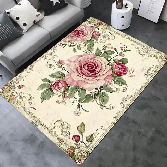 Lodestar Rosen-Blumen-Teppichmatte mit Vintage-Bordürenmuster, mehrfarbig, B/H: 120 x 80 cm - Bild 1