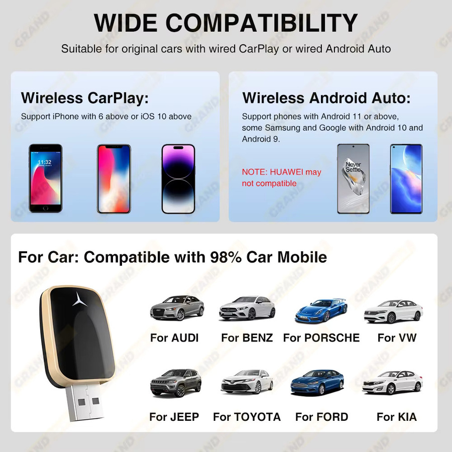 Grandnavi 2-in-1 Wireless CarPlay Dongle und Android Auto Adapter AI Smart Box in Schwarz für Autos mit kabelgebundenem CarPlay - Bild 6