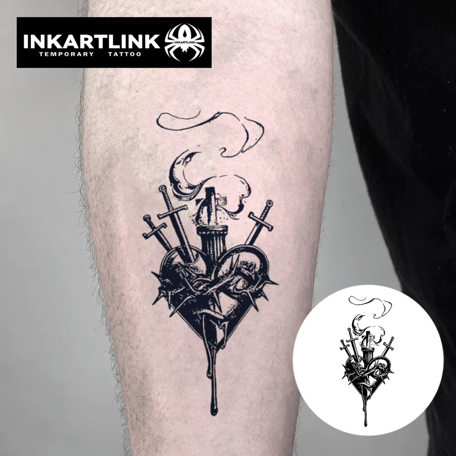 Schwert durchbohrt das Herz Tattoo-Aufkleber, wasserfest, semi-permanent - Bild 2