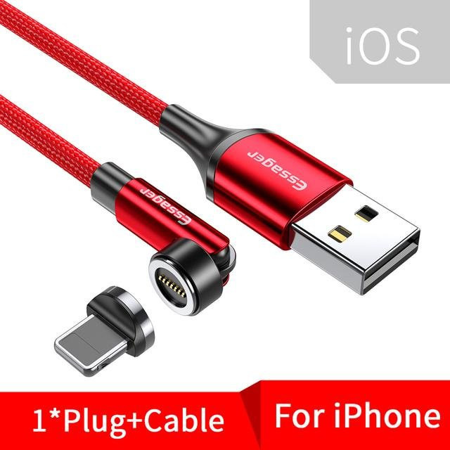 Essager 360 Grad drehbares magnetisches USB-Typ-C-Schnellladekabel mit 3 A, Länge: 1 m, Farbe: Rot - Bild 1