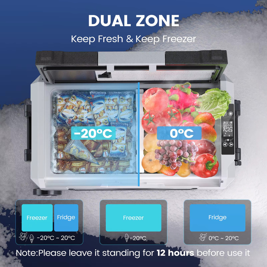 KROAK Dual-Zone Auto-Kühlschrank Kompressor-Kühlbox Tragbarer Gefrierschrank für Camping und Reisen 12V/24V DC 100-240V AC - Bild 2