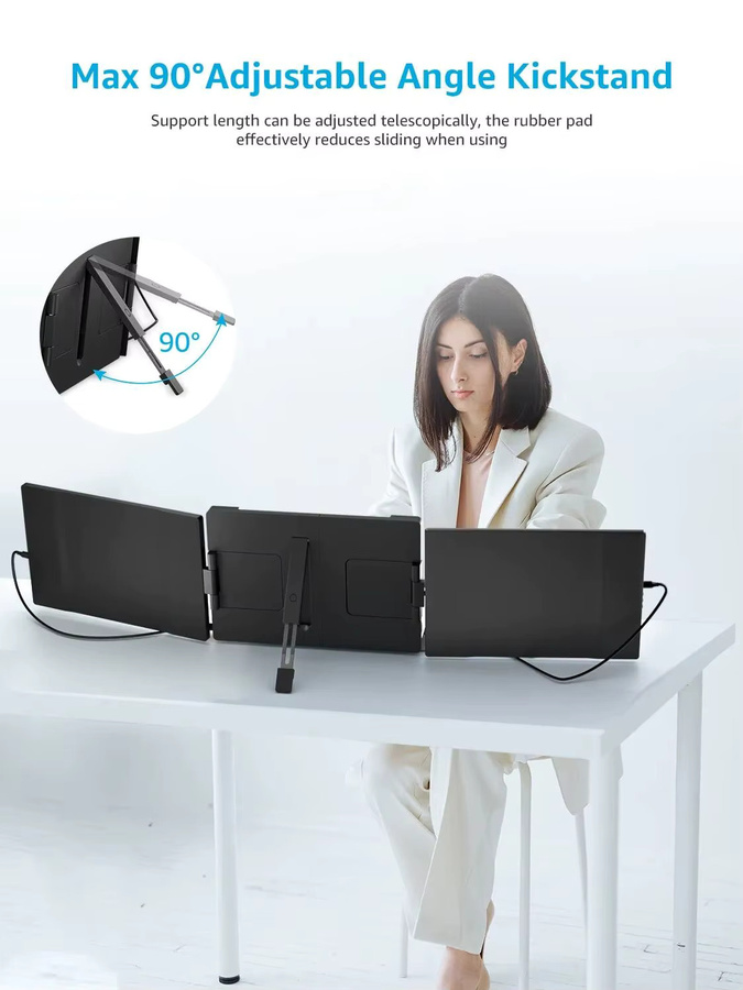 Dopesplay Triple Tragbarer Monitor für Laptop 14,1 Zoll FHD IPS Extender Bildschirm mit USB-C, Schwarz - Bild 2