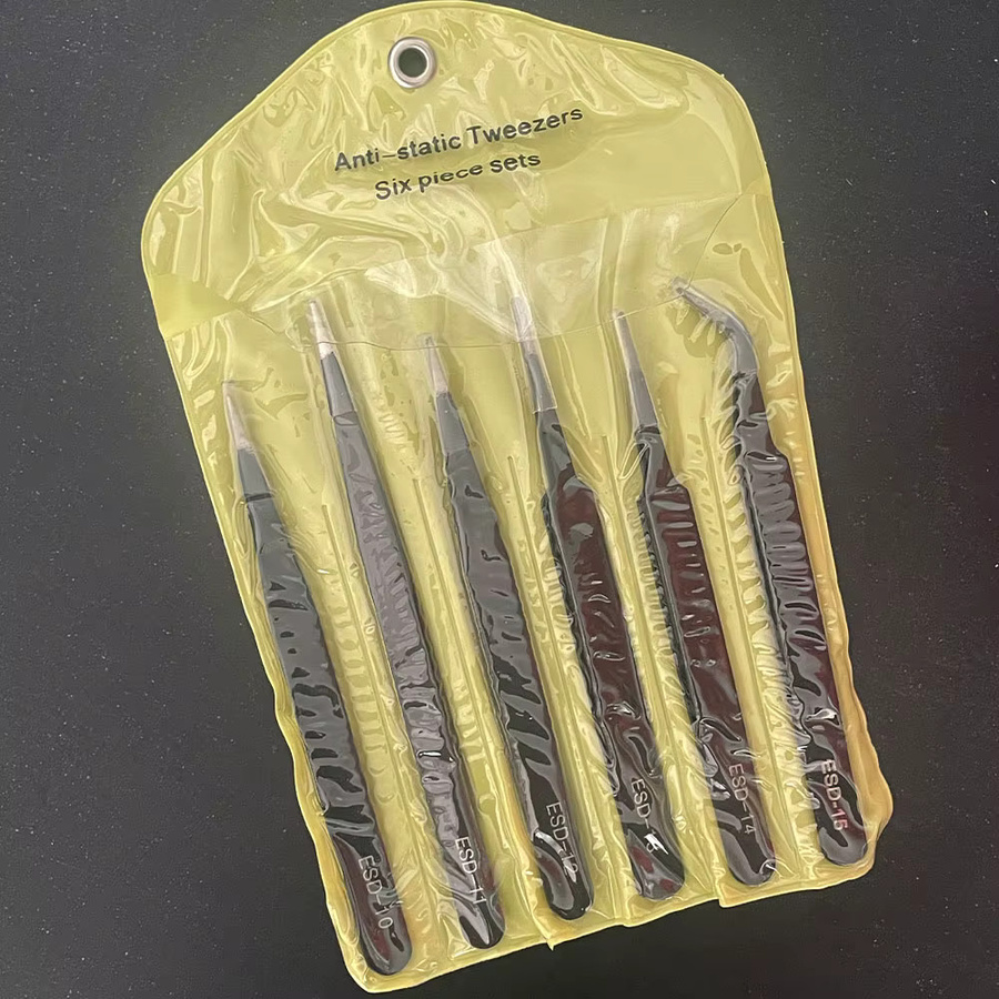 Binoax ESD-Edelstahl-Pinzetten Set, antistatische Präzisions-Reparaturwerkzeuge aus Edelstahl für Elektronik, Löten und Basteln, 6/10 Stück - Bild 2