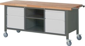 STIER Fahrbare Werkbank Premium in Grau mit 2 Schubladen und 2 Flügeltüren, B/T/H: 200 x 70 x 88 cm - Bild 1