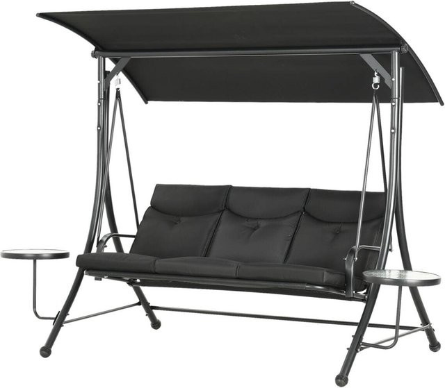 Outsunny Hollywoodschaukel 3-Sitzer mit Sonnendach und Seitentischen in Schwarz, B/T/H: 271 x 125 x 177 cm - Bild 2
