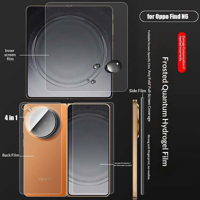 Matte Hydrogel Soft TPU Displayschutzfolie für Oppo Find N6 mit Vollschutz für internes und externes Scharnier, Transparent - Bild 1