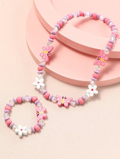 qpeach Schmuck-Set, Halskette und Armband, Holz, Schmetterling und Einhorn, Kinder - Bild 1