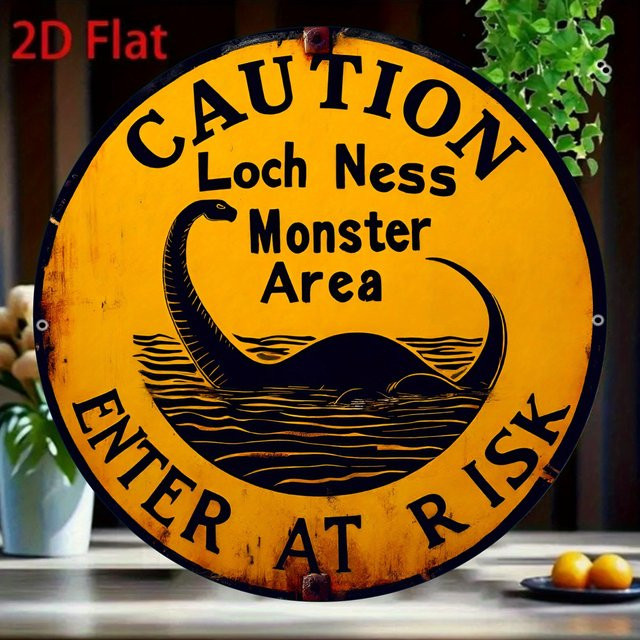 Potdemiel Vintage Loch Ness Monster Metallschild in Gelb, B/H: 20,3 x 30,5 cm - Bild 1