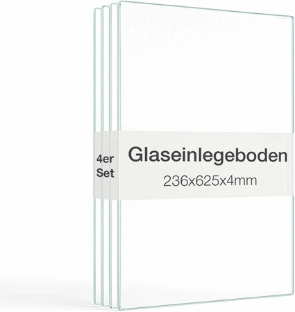 K-Möbel Glasboden-Erweiterungsset für 2-türige Standvitrine aus ESG-Glas in Transparent, 4er Set, Breite: 62,7 cm, Tiefe: 23,7 cm, inklusive Bodenträger