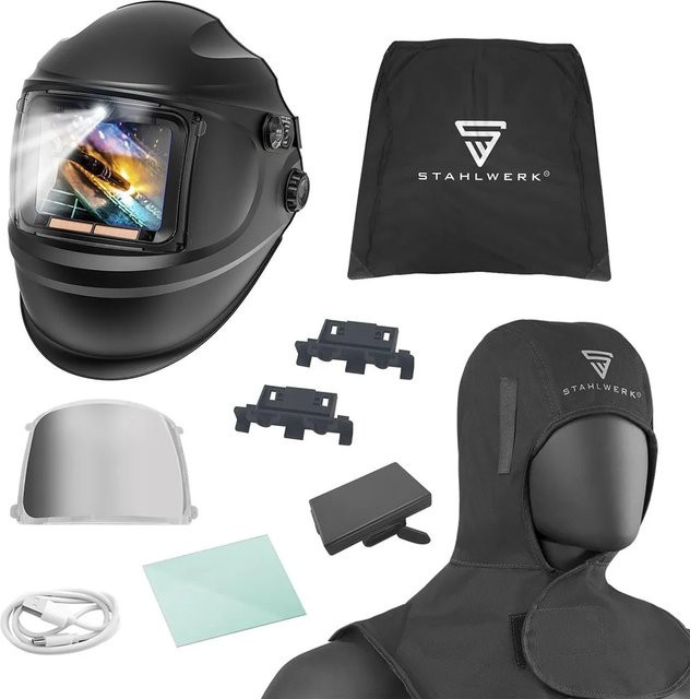 STAHLWERK Automatik Schweißhelm RAPTOR mit LED Kopflicht und getönter Schutzhaube in Schwarz - Bild 1