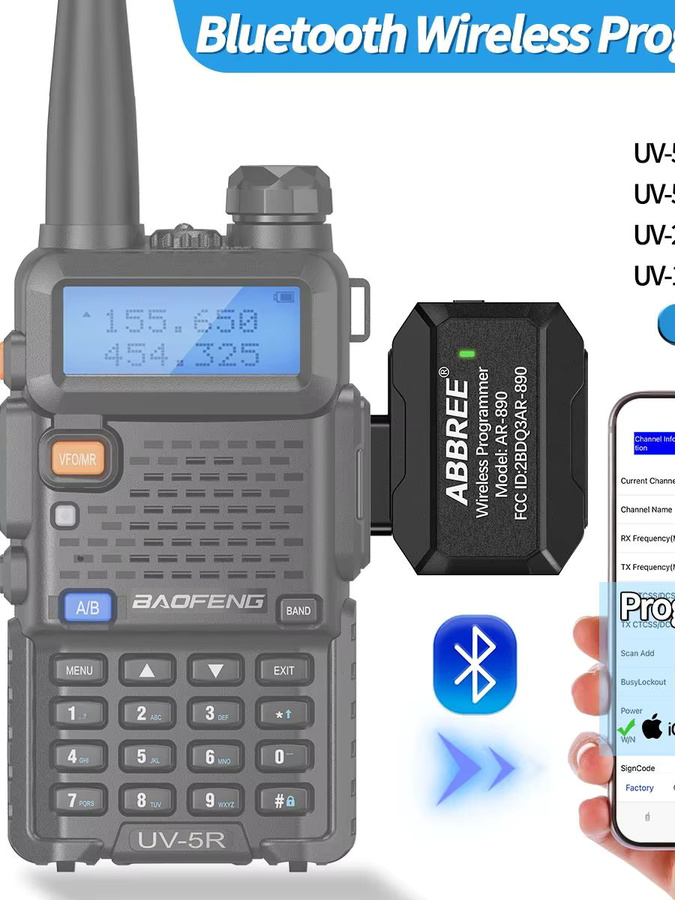 ABBREE Bluetooth Wireless Programmierer für Walkie Talkie mit USB-C Anschluss, Plug & Play, Schwarz, kompatibel mit UV5R, BF888S und Quansheng UVK5 - Bild 7