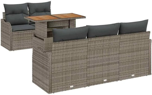 vidaXL 6-teiliges Garten-Sofa-Set in Grau aus Poly Rattan mit Kissen und Tisch - Bild 1