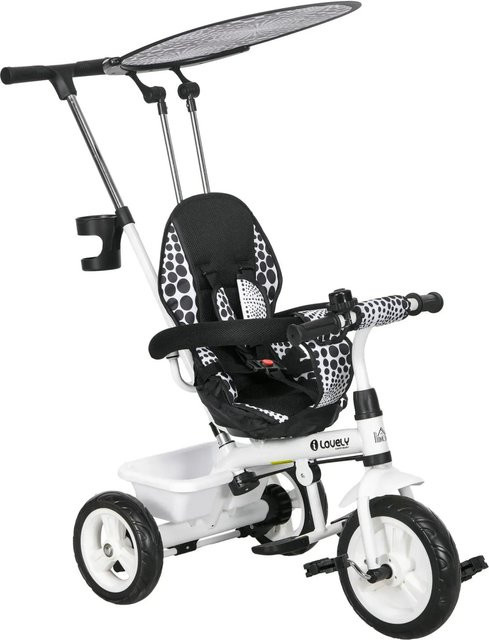 HOMCOM 6-in-1 Dreirad mit Schubstange und Sonnendach Weiß - Bild 1