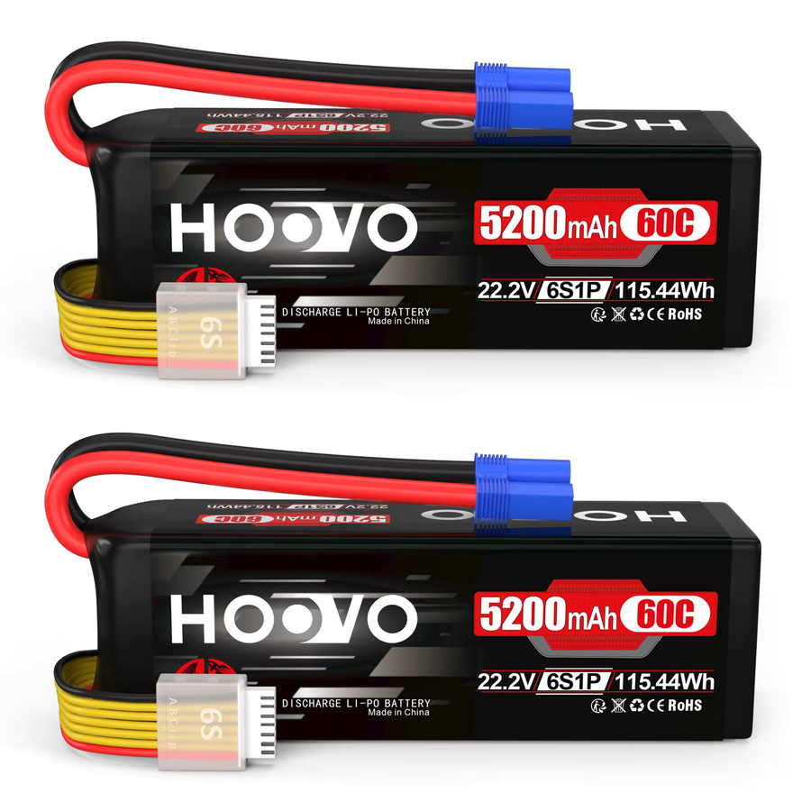 HOOVO 6S 5200mAh LiPo-Batterie 22,2V 60C mit EC5-Stecker für RC-Flugzeuge und Hubschrauber, 2er-Pack, Schwarz - Bild 7