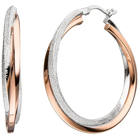 Colfem Creolen 925 Sterling Silber, bicolor vergoldet, mit Struktur, Unisex - Bild 1