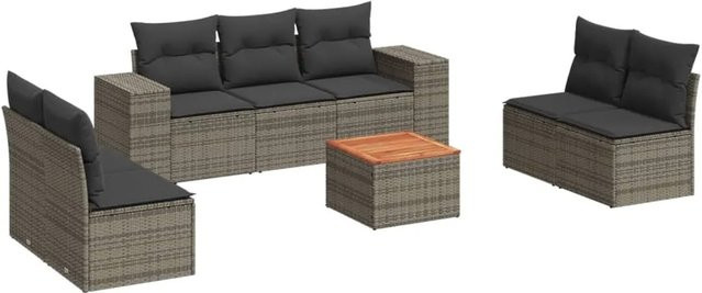 vidaXL 8-tlg Garten-Sofagarnitur aus Poly-Rattan mit Kissen in Grau - Bild 1