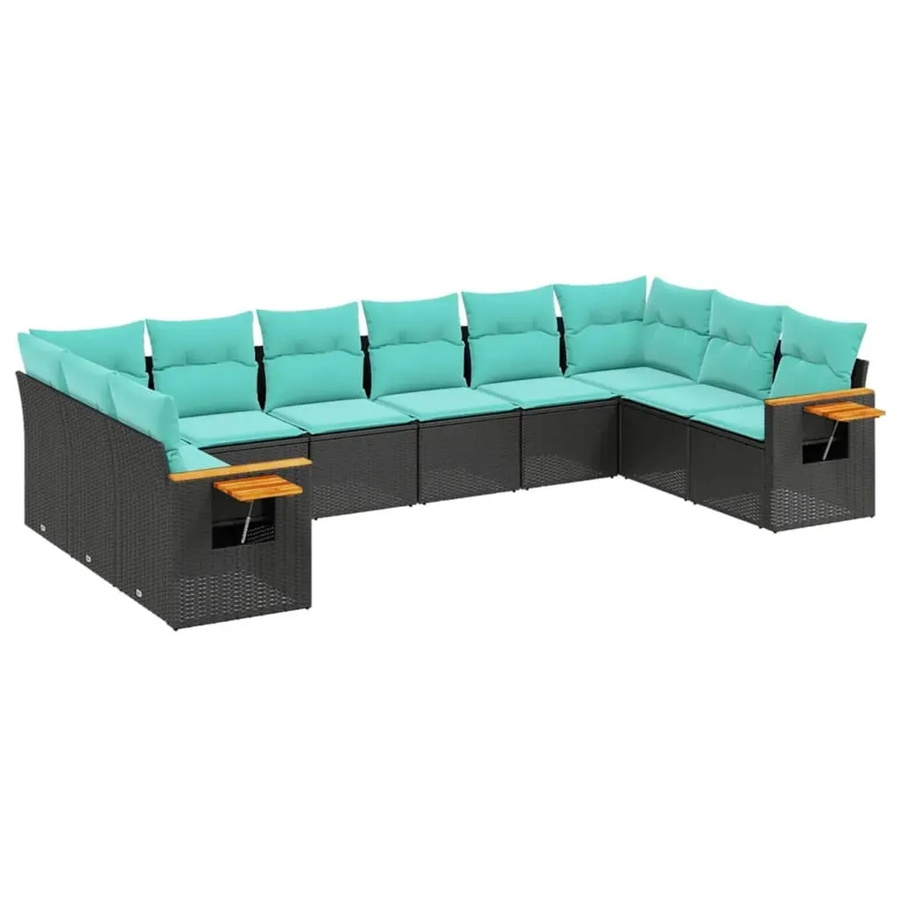 vidaXL 10-tlg Garten-Sofagarnitur aus Polyrattan in Schwarz mit Kissen und L-Form für Terrasse und Garten - Bild 2