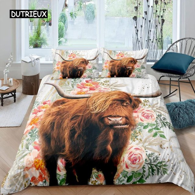 Bettwäsche-Set Highland Cow mit Sonnenblumen-Motiv von Binchi Outdoor Product, Farbe Schwarz/Mehrfarbig, Material Mikrofaser, Größe: Breite: 155 cm, Höhe: 215 cm - Bild 1