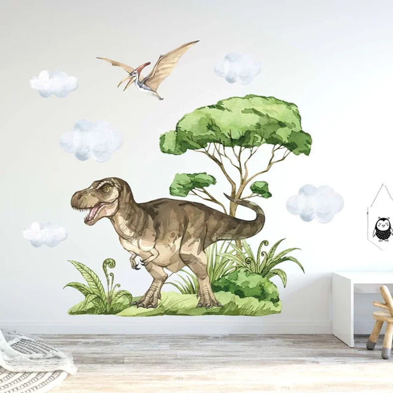 BRUP Aquarell Dinosaurier Wandaufkleber für Kinderzimmer in Mehrfarbig - Bild 1
