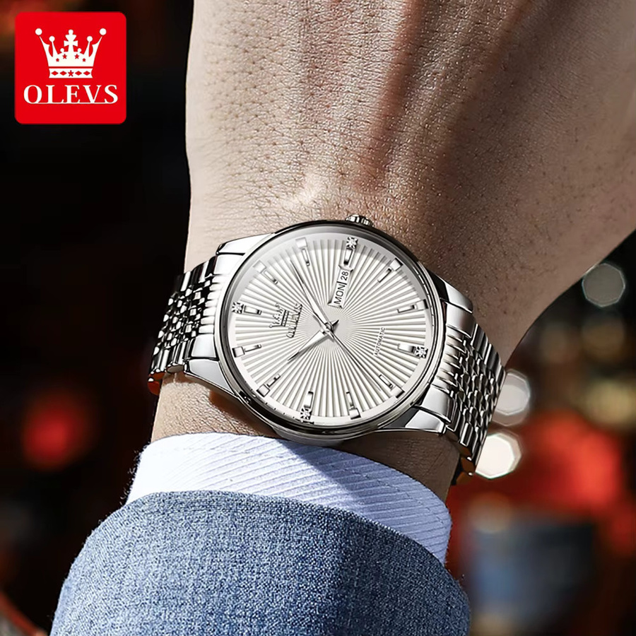 OLEVS Armbanduhr, Edelstahl, Gold, Diamant, Zirkonia, Herren - Bild 4