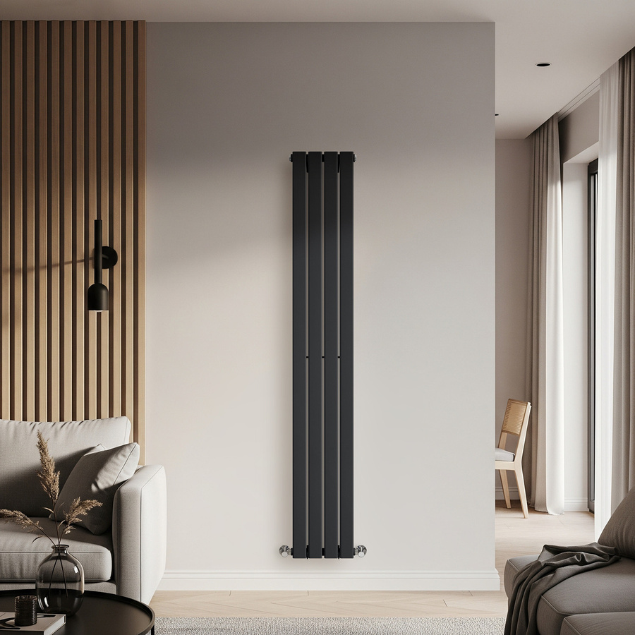 Einlagiger Design-Heizkörper Vertikal von Delta in Grau (Carbon Grey), Höhe: 178 cm, Breite: 28 cm - Bild 1