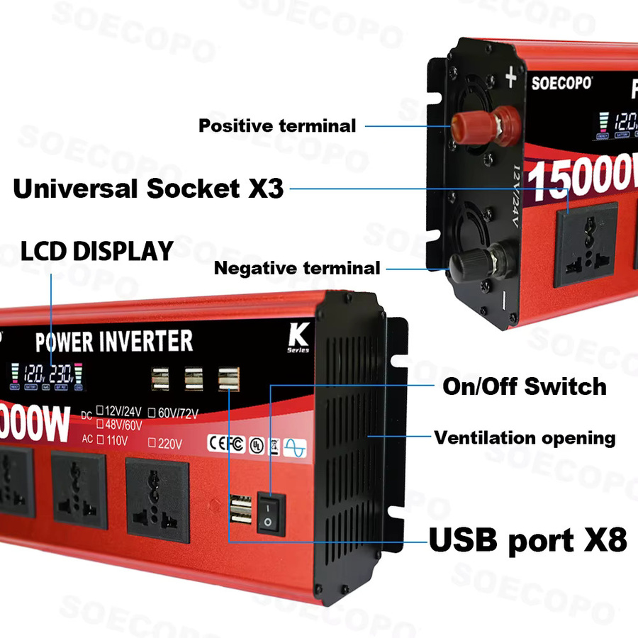 SOECOPO 15000 W Balkonkraftanlage Komplett-Set mit 2 x 300 W Photovoltaik-Panels, DC 110 V/220 V Wechselrichter und 100 A Controller - Bild 2
