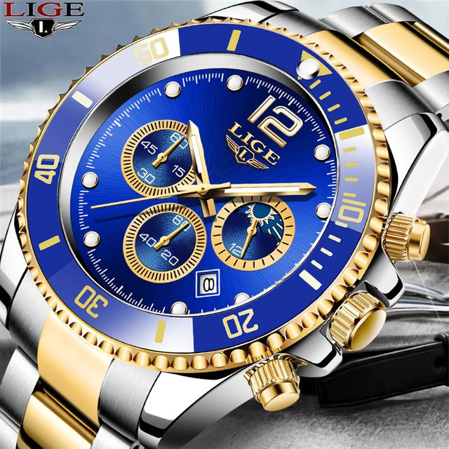 Lige Armbanduhr Edelstahl, Quarz, Blau, Herren - Bild 1