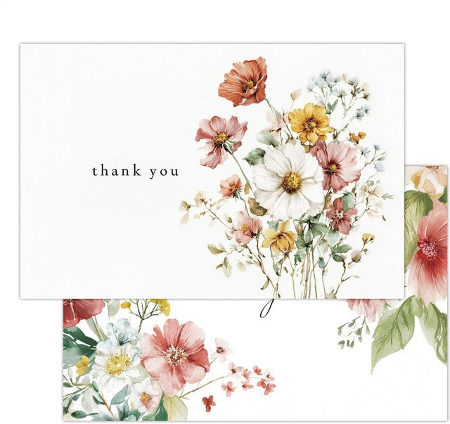 4er-Set Grußkarten mit Aquarell-Blumen und botanischem Design inklusive Umschlägen in Mehrfarbig - Bild 1