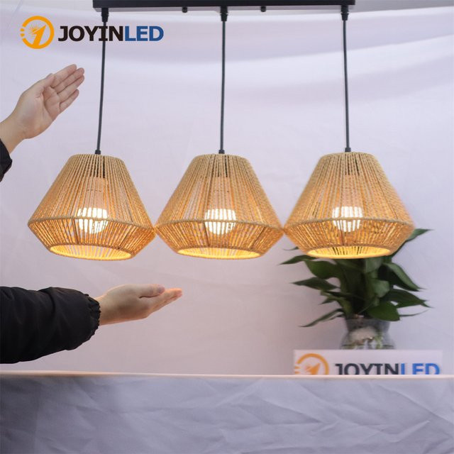 JOYINLED 3-Lichter Rattan-Kronleuchter in Schwarz und Braun, Geflochtener Wicker Lampenschirm im Vintage Industrial Boho Design als Hängelampe - Bild 1