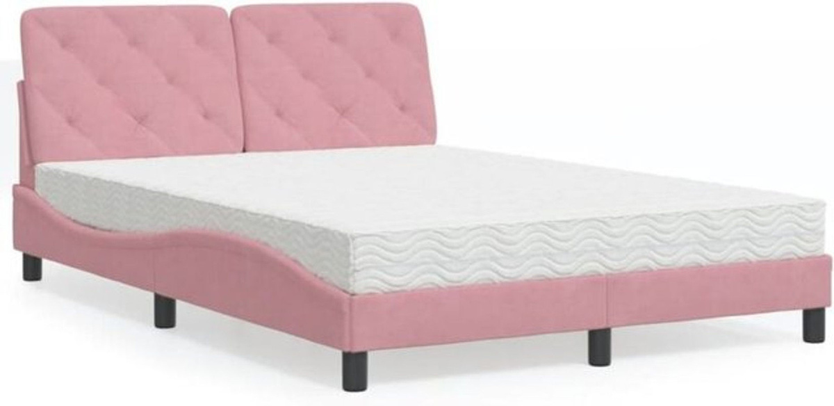 Modernes Polsterbett mit Matratze von vidaxl in Rosa und Weiß aus Samt und Metall, B/T: 120 x 200 cm - Bild 1